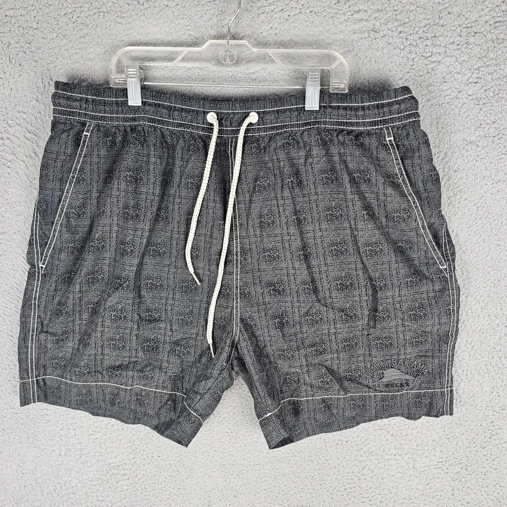 Tommy Bahama Swim Trunks Mens XL Gray Relax Damask Pattern Drawstring Shorts